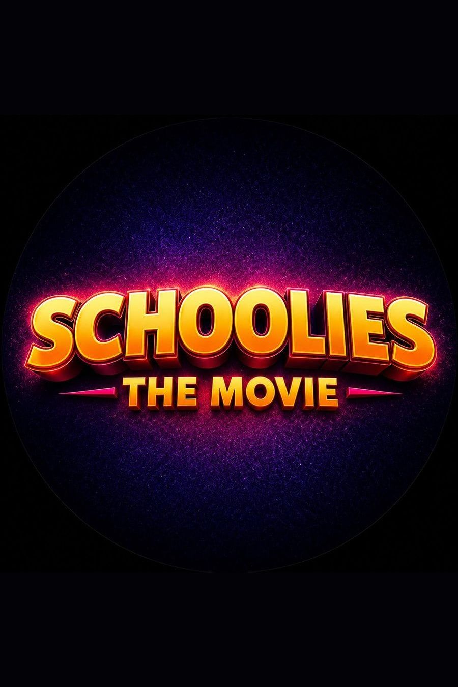 Schoolies: The Movie title artwork: bold gold lettering glowing against a dark purple background.
